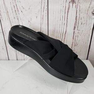 Donald Pliner Wedge Sandal Tie Knot Womens Size 8M Open Toe Synthetic Black